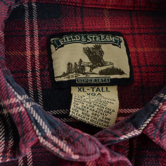 Vintage 90S Field And Stream Red And Black Checker Button Up  Thick Cotton Shirt - Picture 12 of 13